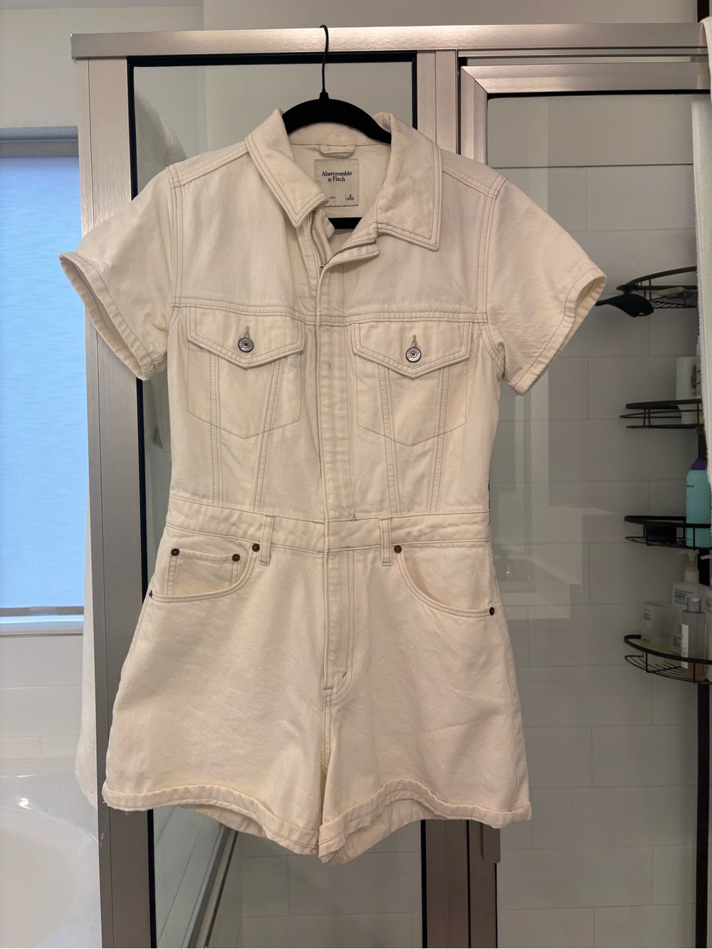 Abercrombie White Short Sleeve Denim Romper